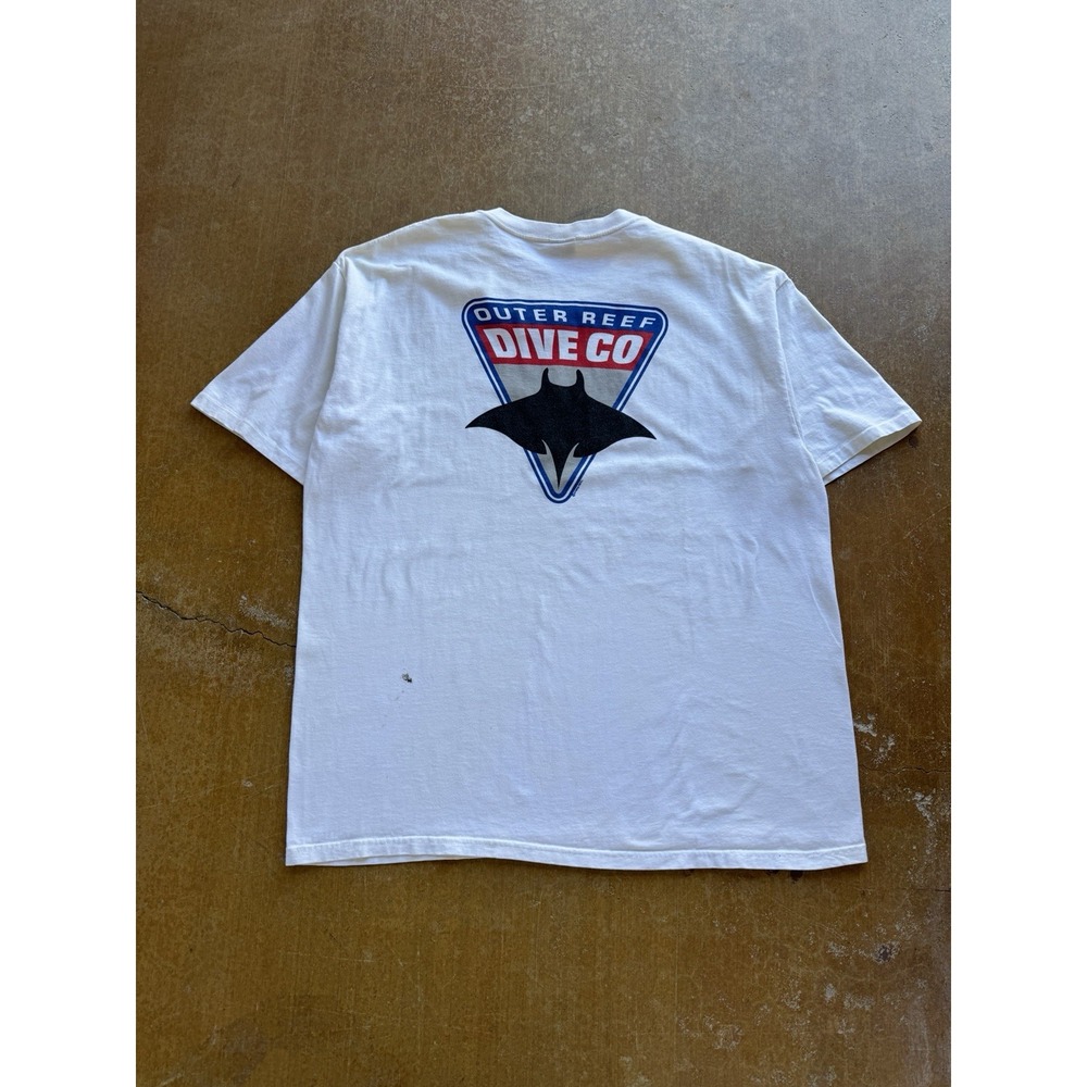 VTG 90s Crazy Shirts Outer Reef Dive Co Stingray Surf White T-Shirt XXL USA